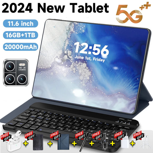 2024 5G Brand New 11.6 inch Tablet Android 20000mAh 16GB RAM 1TB ROM Android 13.0 Wifi 14 Core Tablets PC Network Global PAD