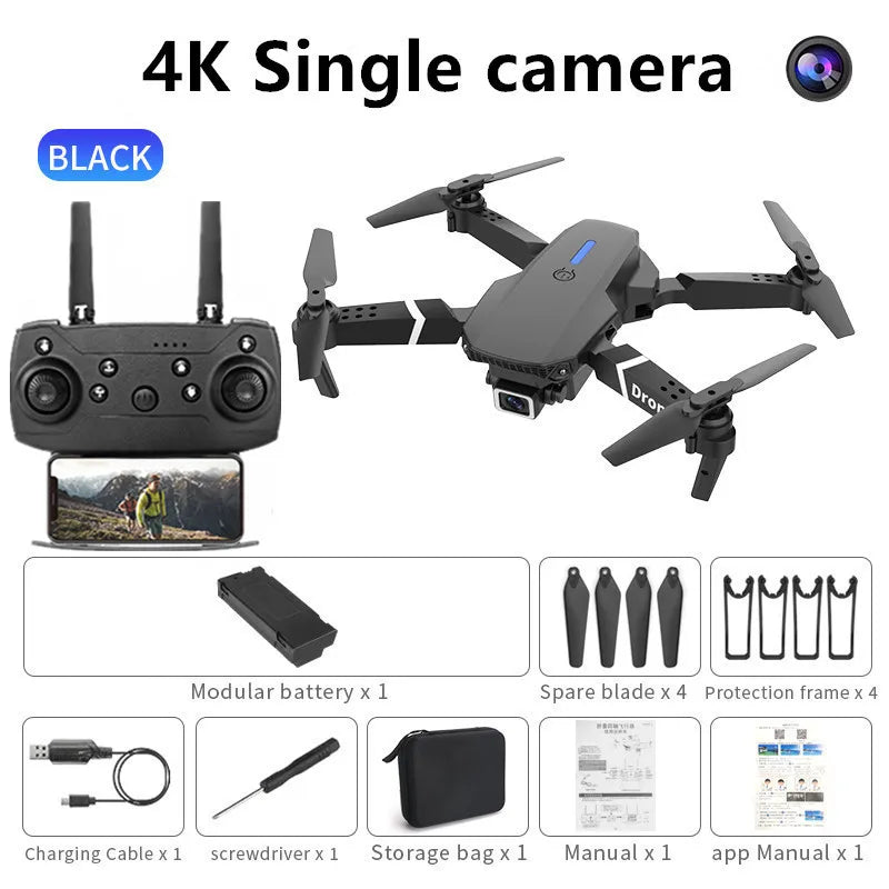 Professional mini remote control drone E88 4k HD aerial camera Wifi FPV dronfolding quadcopter RC helicopter Children's toy gift