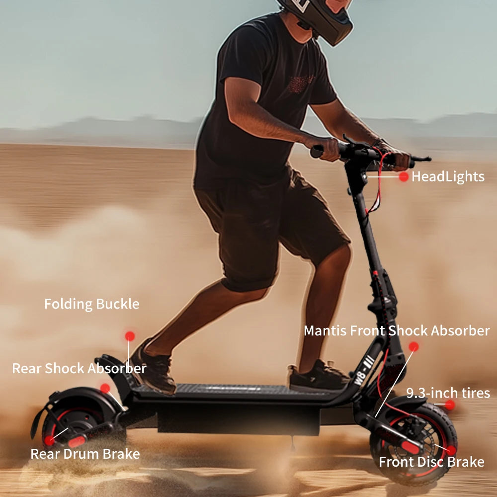 iScooter 9.3 Inch Electric Scooter W8 48V 10.4Ah Battery 500W Motor 30-40km Max Range 4-Speed Modes Off-Road Tire With App