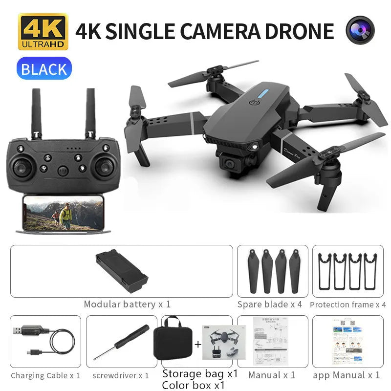 Professional mini remote control drone E88 4k HD aerial camera Wifi FPV dronfolding quadcopter RC helicopter Children's toy gift