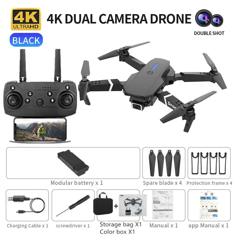 Professional mini remote control drone E88 4k HD aerial camera Wifi FPV dronfolding quadcopter RC helicopter Children's toy gift