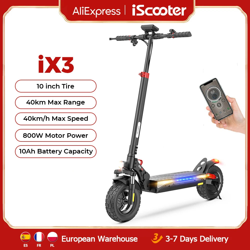 iScooter iX3 800W Electric Scooter 10inch Anti-skid Off Road Powerful Electric Scooters 10Ah 40km/h Foldable Scooter for Adult