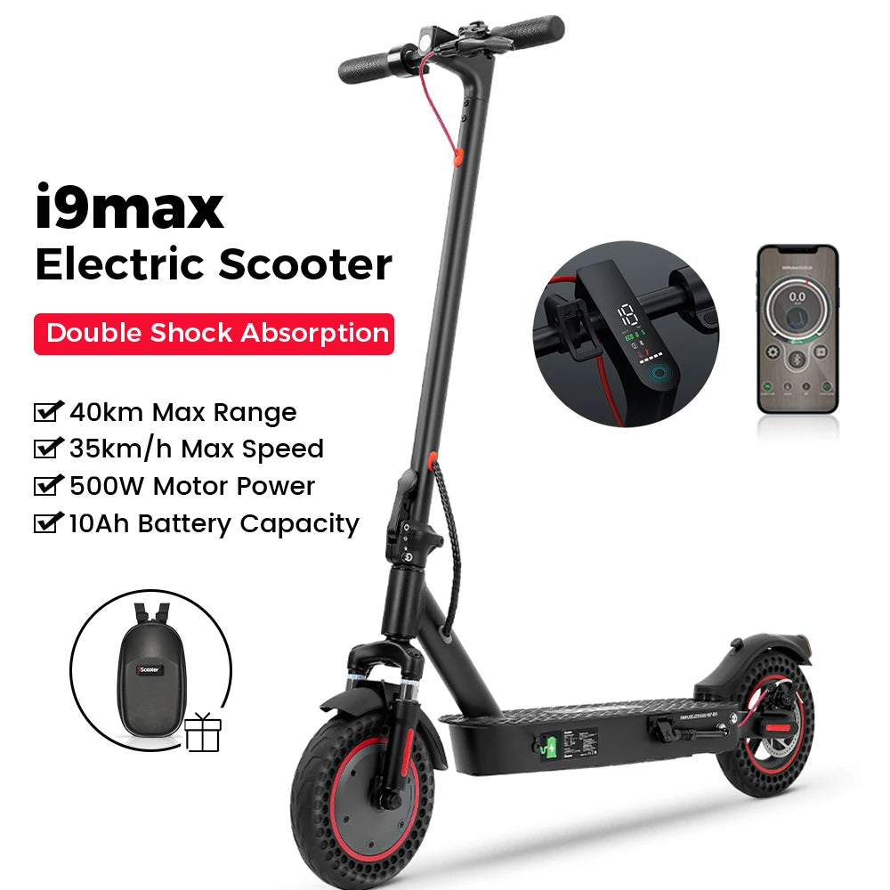 iScooter i9max Electric Scooter 500W 10inch Foldable Scooter 10Ah Electric Kick Scooter 40km Range eScooter 35km/h Speed WithAPP