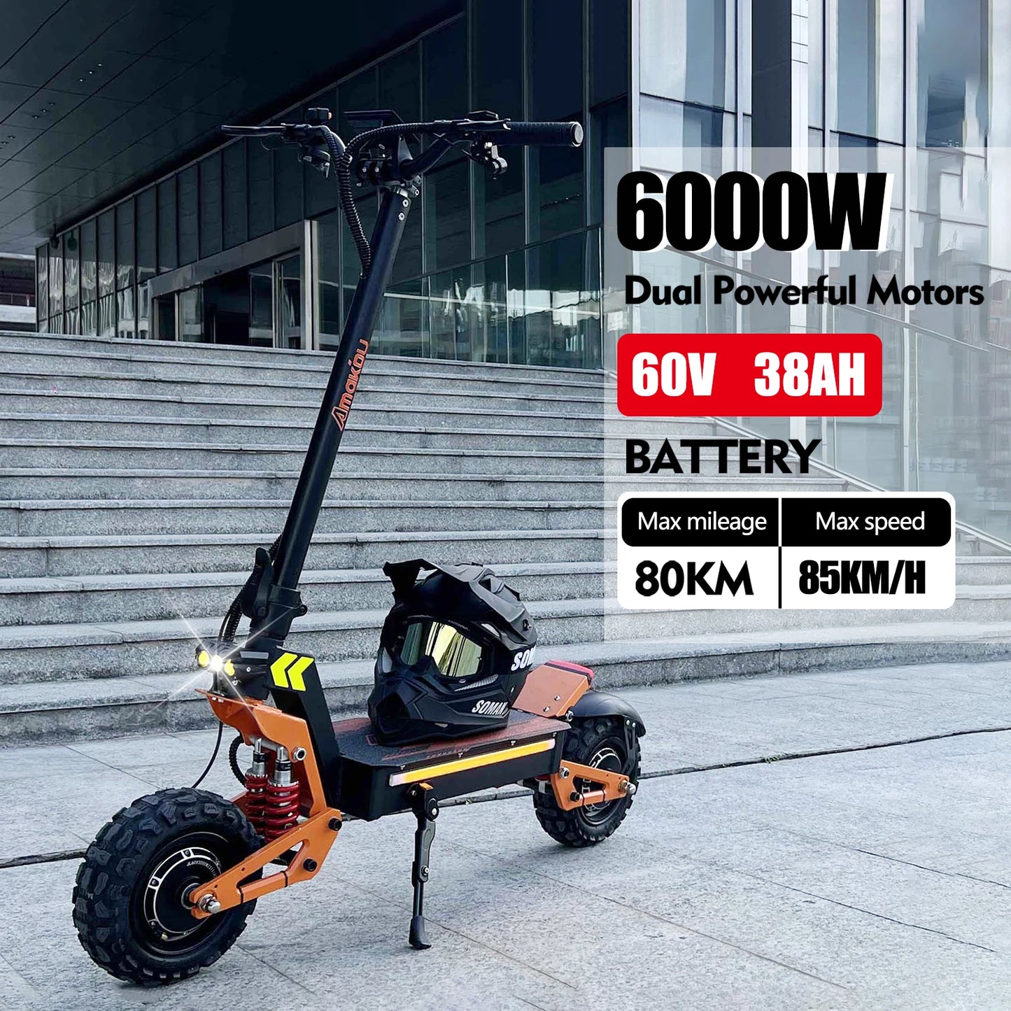 2024 New 6000W 60V 40V Dual Motor Electric Scooter Dual Suspension Shock Absorption Maximum Speed 95km/h 11 inch Off-Road Tyres